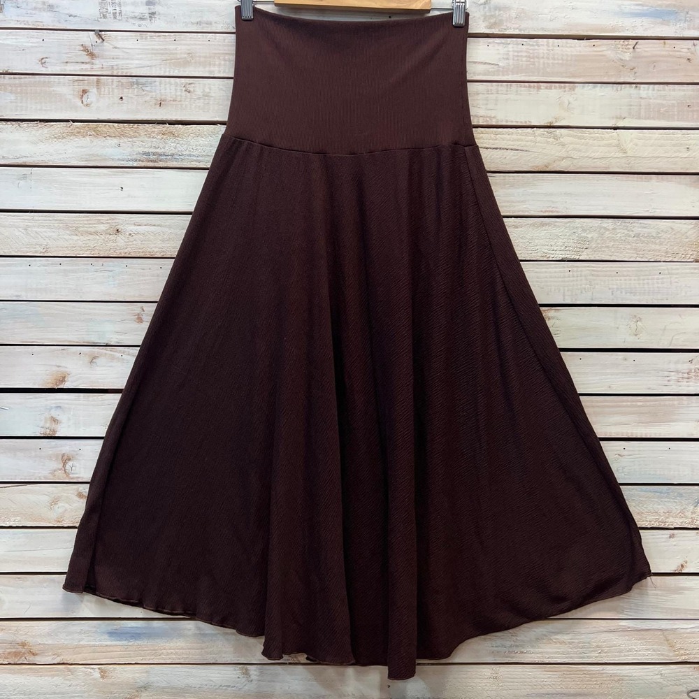 Vintage Brown Rayon Blend Knit Midi Skirt High Waist Flared Boho 90s XL - Picture 4 of 5